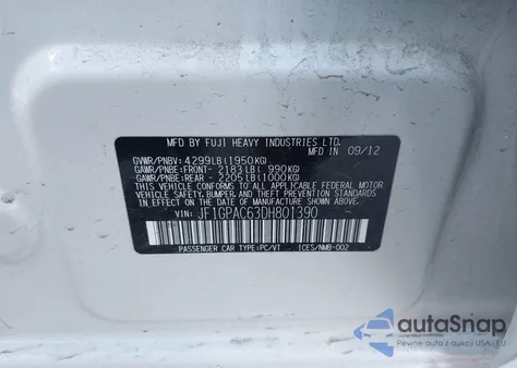 2013 Subaru Impreza 2.0I Premium z USA, uszkodzony, nr VIN JF1GPAC63DH801390